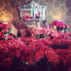 Jason Derulo and Jordin Sparks in their hotel suite full of roses 