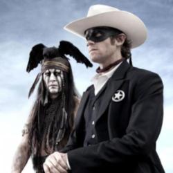 Johnny Depp as Tonto with Armie Hammer as The Lone Ranger