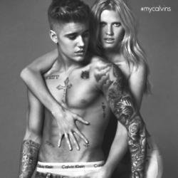 Justin Bieber and Lara Stone for Calvin Klein