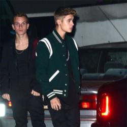 Justin Bieber arriving at Selena Gomez's party