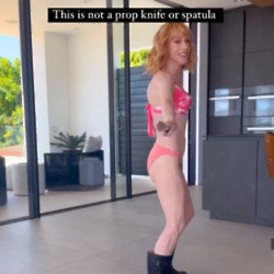 Kathy Griffin has poked fun at Britney Spears’ knife dances with her own bikini clip