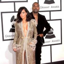 Kanye West with wife Kim Kardashian West at the Grammy Awards