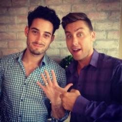 Lance Bass and Michael Turchin showing off engagement ring