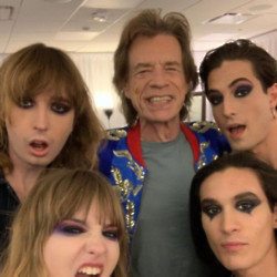 Maneskin pose with Sir Mick Jagger backstage at Vegas gig