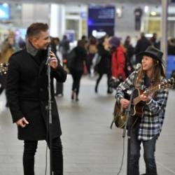Matt Terry busks At London's Kings Cross station