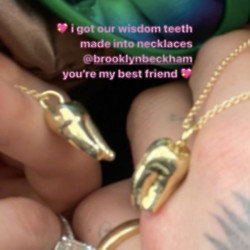 Nicola Peltz and Brooklyn Beckham's teeth necklaces (c) Instagram Story