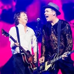Paul McCartney and Krist Novoselic on stage