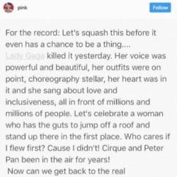 Pink message about Lady Gaga on (c) Instagram