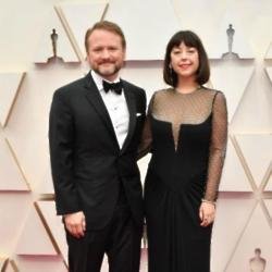 Rian Johnson and wife Karina Longworth at the Academy Awards