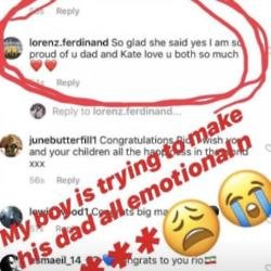 Rio Ferdinand's son Lorenz's comment (c) Instagram 