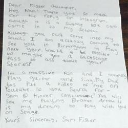Sam's letter to Noel Gallagher