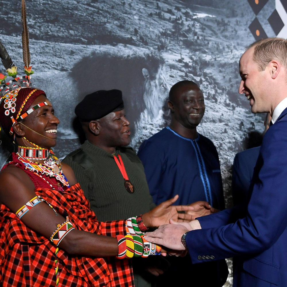 Award finalist Jeneria Lekilelei is congratulated by the Duke of Cambridge during the 2019 Tusk Conservation Awards at the Empire Cinema in Leicester Square, London (Toby Melville/PA)