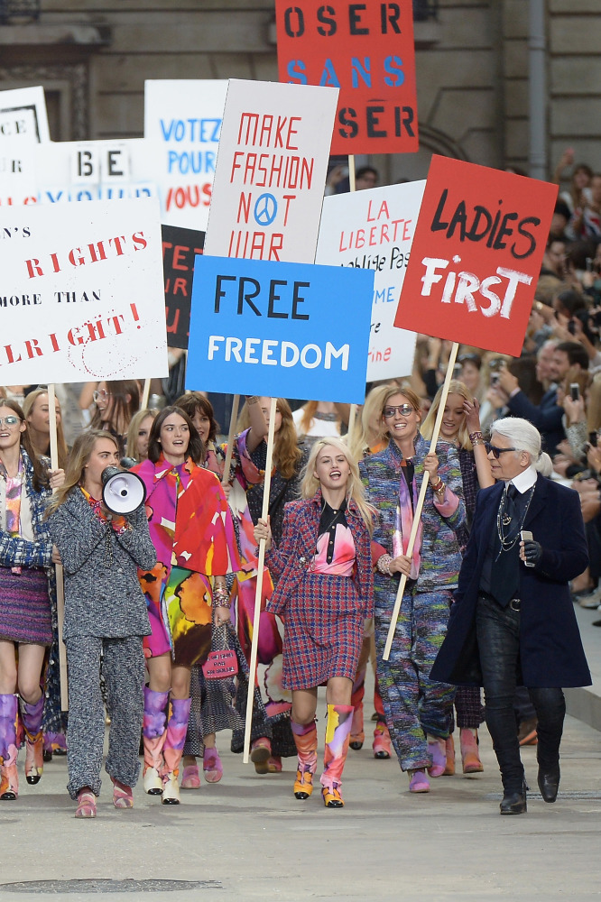 Cara Delevingne leads the fashion protest at Chanel