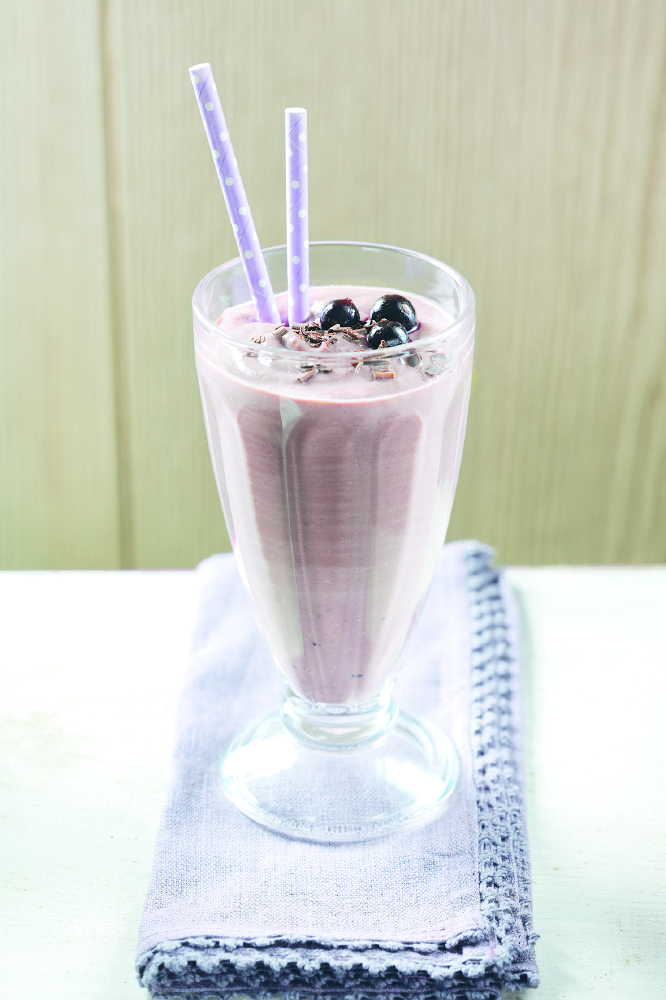 Indulgent Chocolate, blackcurrant and pear smoothie