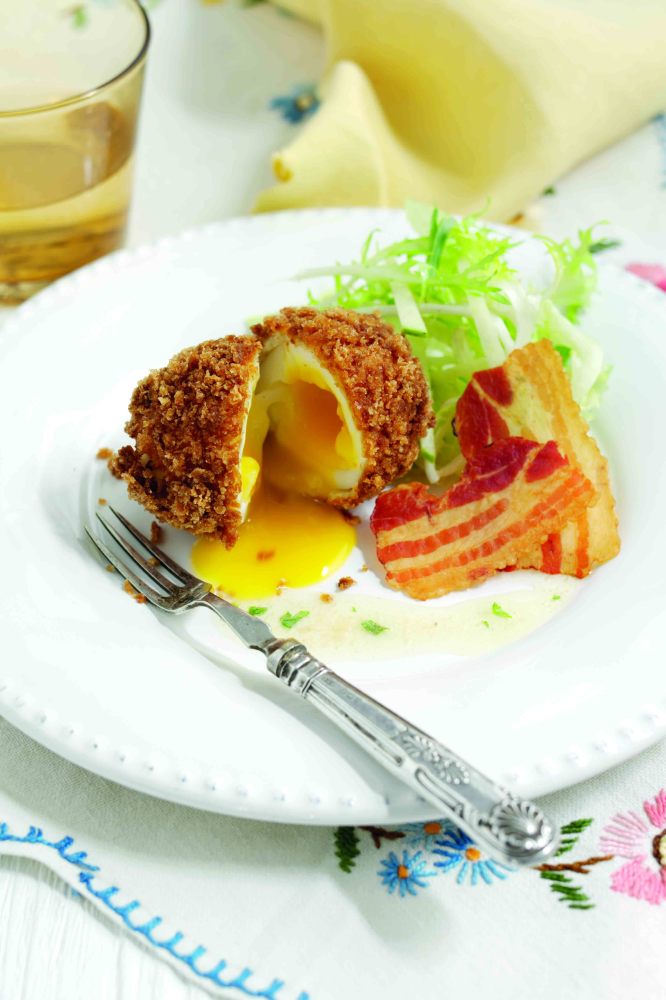 Deep Fried Egg with Pancetta and Endive Salad