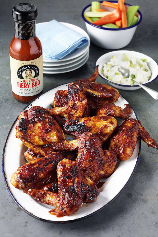 Fiery Bourbon Chicken Wings With Blue Cheese Dip