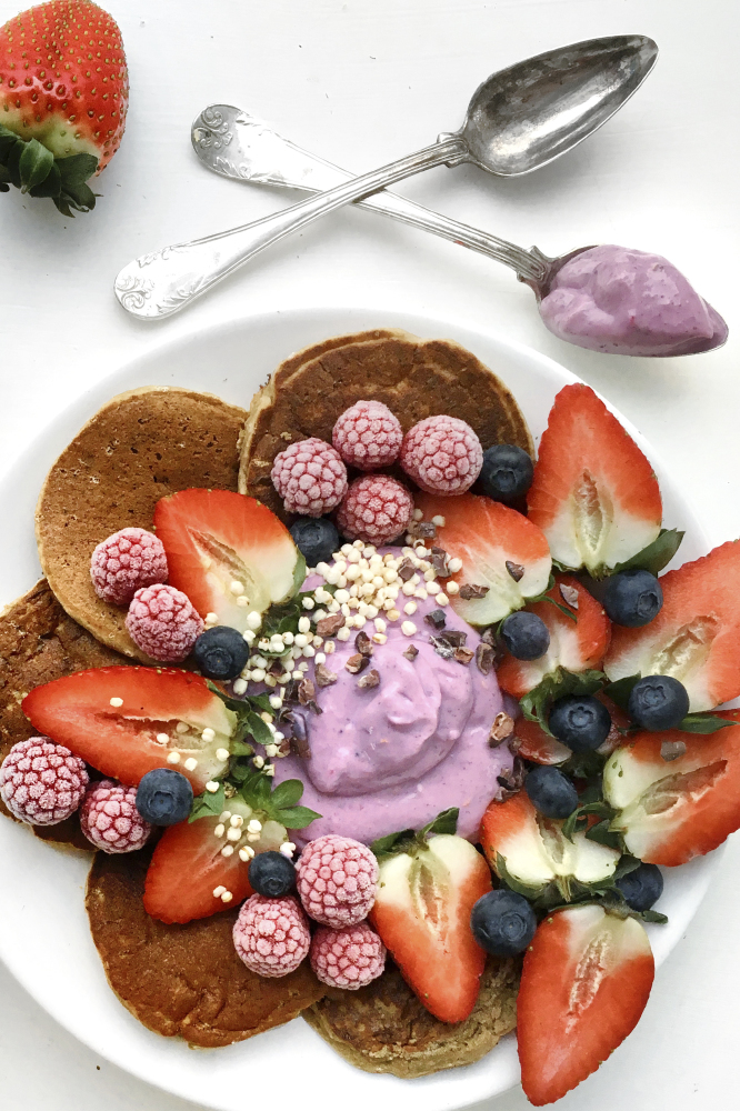 Gluten Free Vegan Pancakes with Berry Mousse
