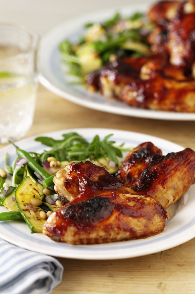 Hickory Glazed Chicken Wings With French Bean & Pine Nut Salad