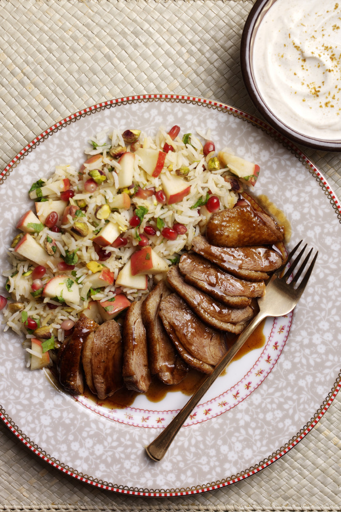Pink Lady Apple Persian Jewelled Rice With Pan-Seared Pomegranate Duck 