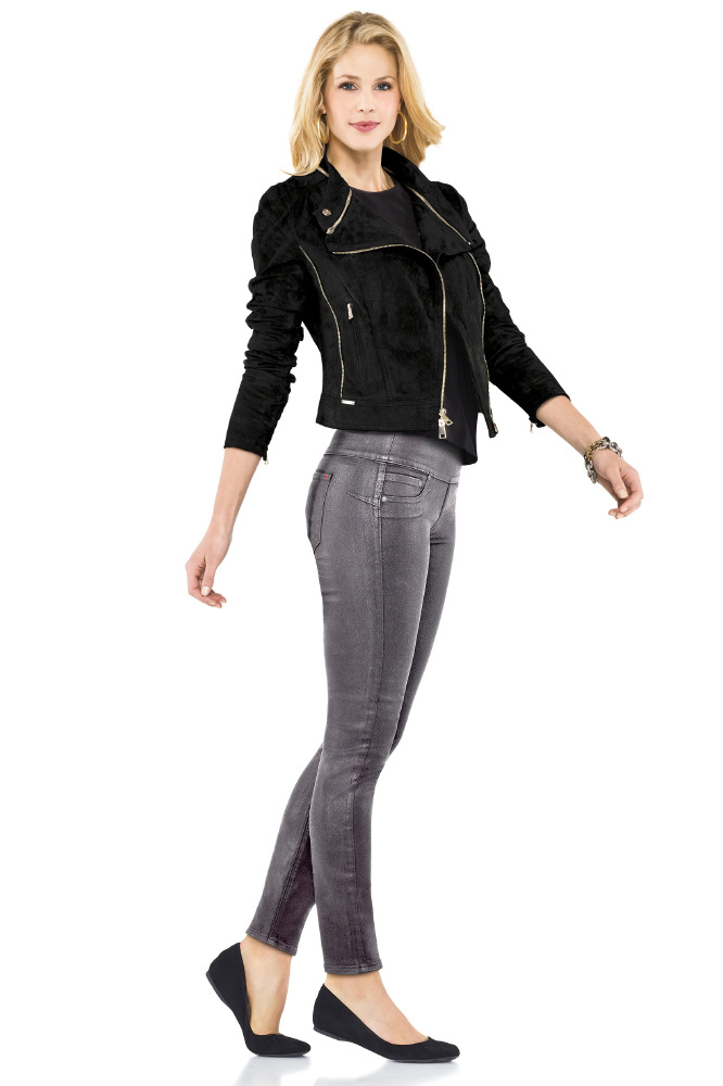 The Spanx skinny jeans help to shape the body