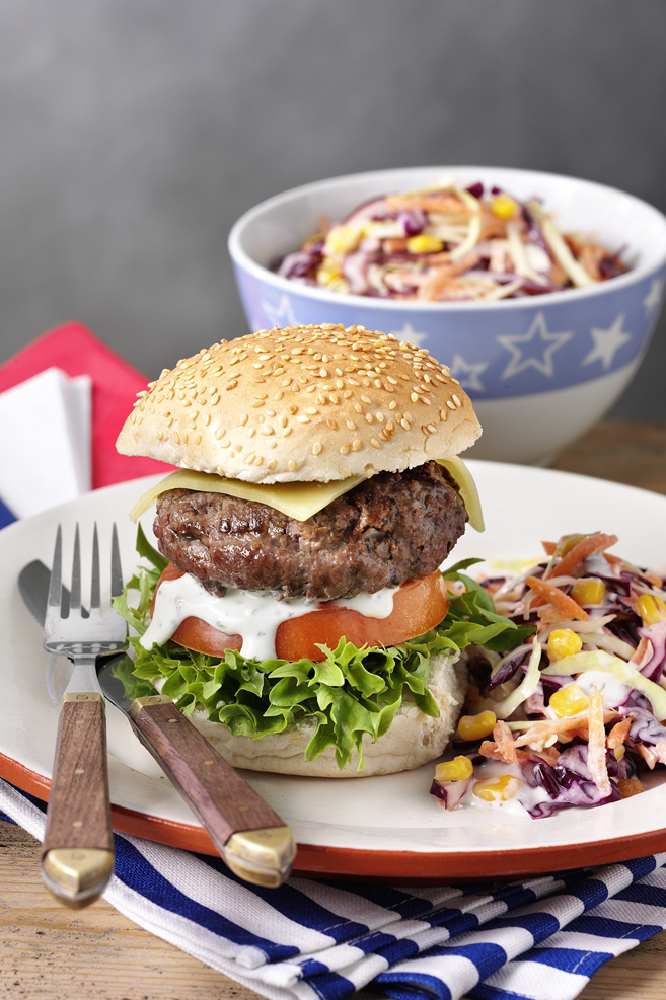 Texan Quarter Pounders with Ranch Slaw