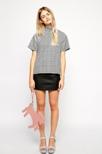 ASOS Top With Clean High Neck In Black And White Check