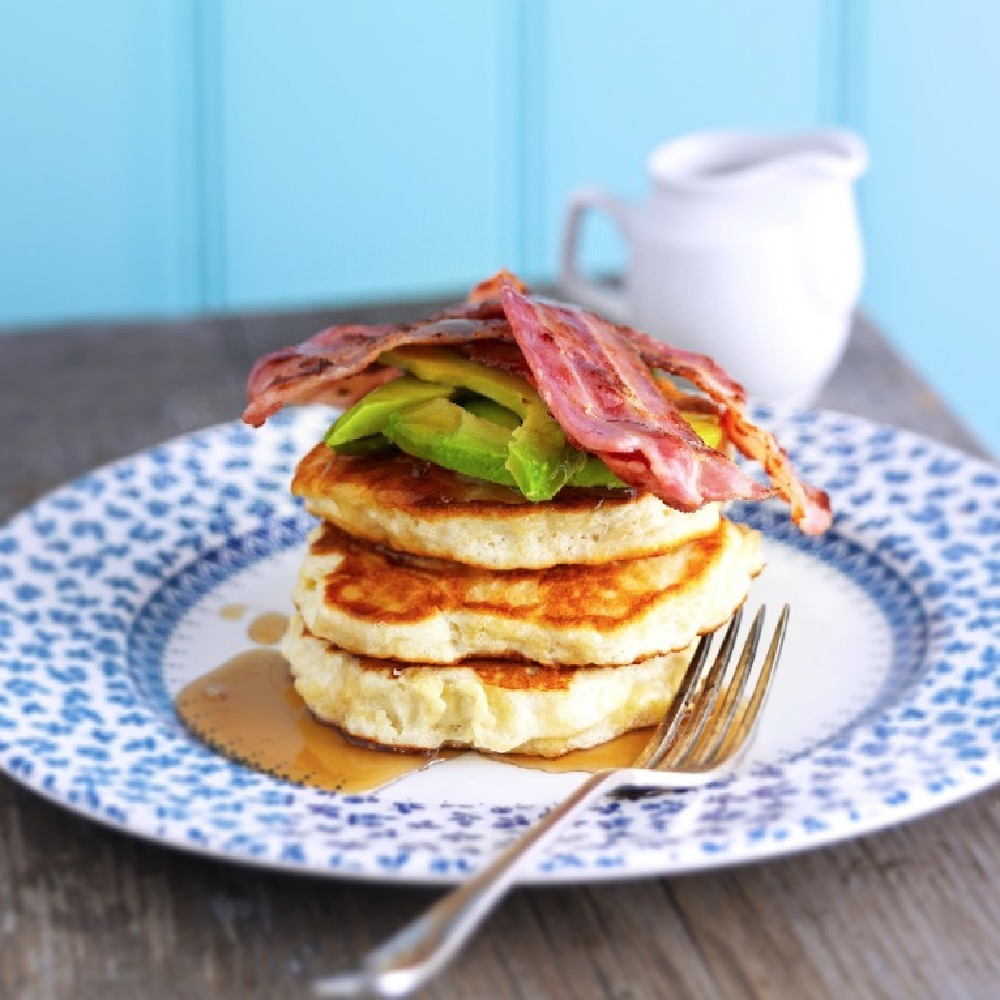 Breakfast Pancakes With Bacon & Avocado