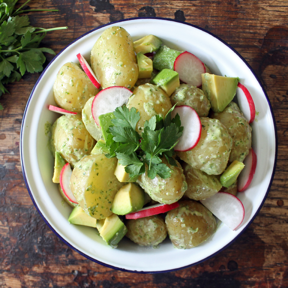 Jersey Royal Potato Salad with Tahini Herb Dressing