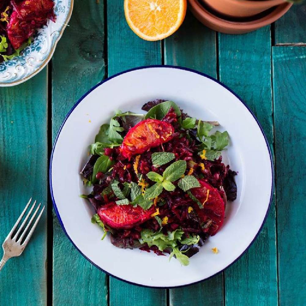 Raw Beetroot, Lentil and Mint Salad with Orange Dressing