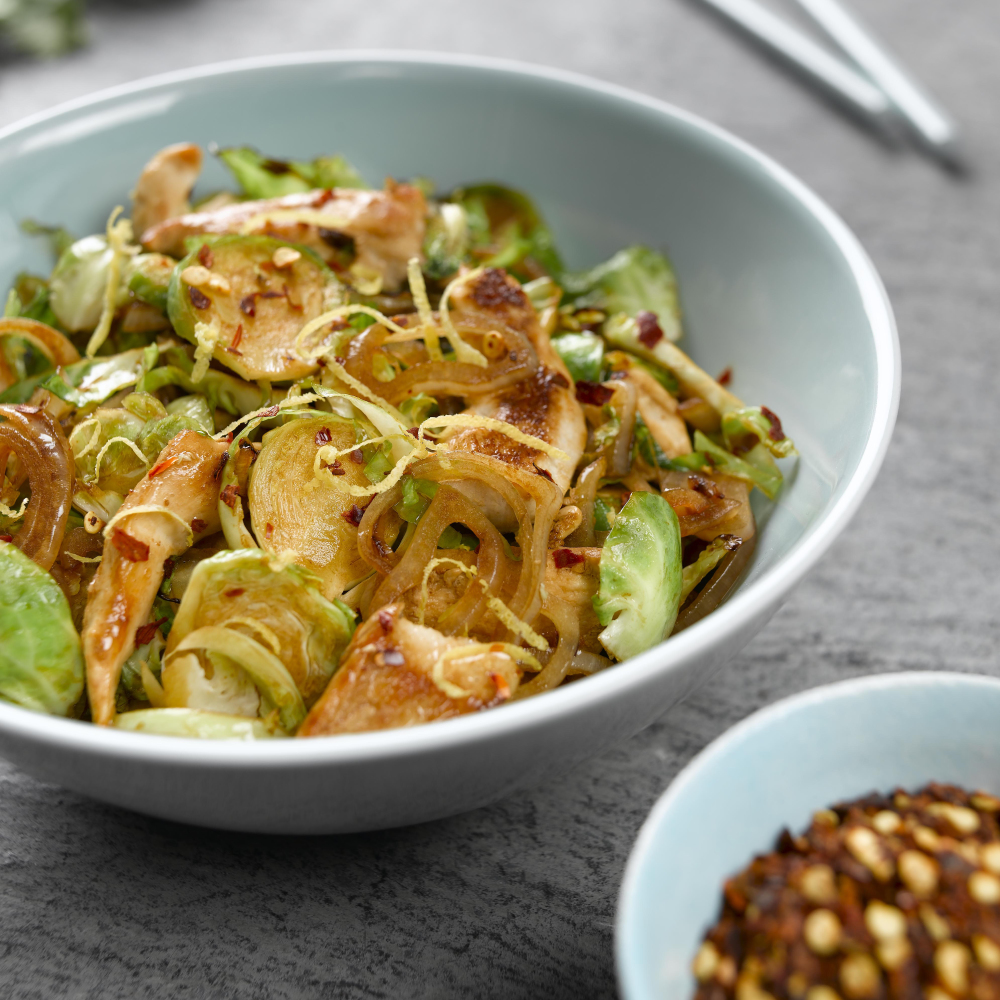 Stir Fried Brussels Sprouts With Lemon & Chilli