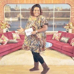 Alison Hammond, Showbiz Reporter on ITV’s flagship daytime programme, This Morning, poses on the show’s brand new sofa that has been designed by DFS i