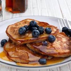 Banana Pancakes with Blueberries & Maple Syrup