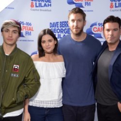 Lilah Parsons with fellow presenters George Shelley and Dave Berry, alongside Calvin Harris
