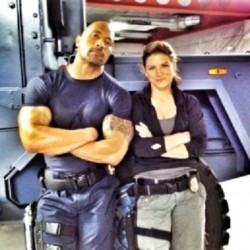 Dwayne Johnson and Gina Carano on the set of Fast and Furious 6
