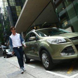 Dorian Ho arrives at the EcoChic press conference in a Ford Kuga