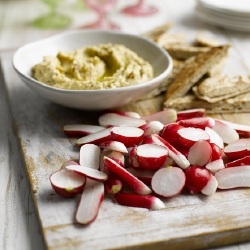 Toasted Garlic Hummus with Radishes and Pitta Bread