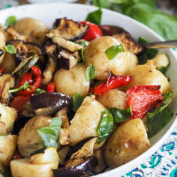 New Potato, Basil And Roasted Vegetable Salad With Italian Dressing by Katy English of Little Miss Katy