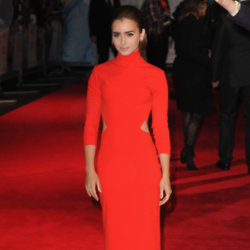 Lily Collins looks sleek in her red dress