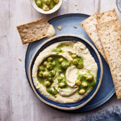 Hummus topped with chermoula chickpeas
