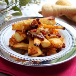 Roasted Parsnips with Cheese and Bacon