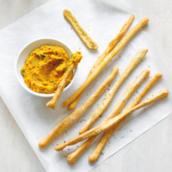 Sweet Potato Hummus With Herby Breadsticks