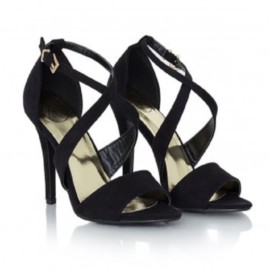 suede crossover strap heeled sandals in black Â£ 25 99