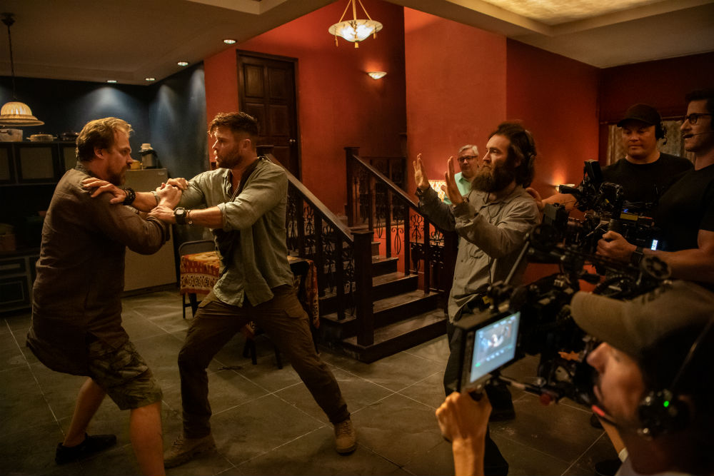 David Harbour and Chris Hemsworth filming scenes for Extraction / Photo Credit: Netflix