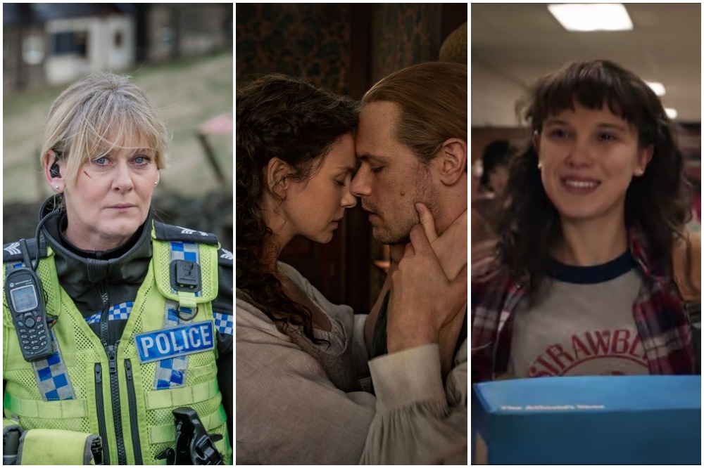 Happy Valley, Outlander and Stranger Things are all making a return! / Picture Credit: BBC, Starz, Netflix