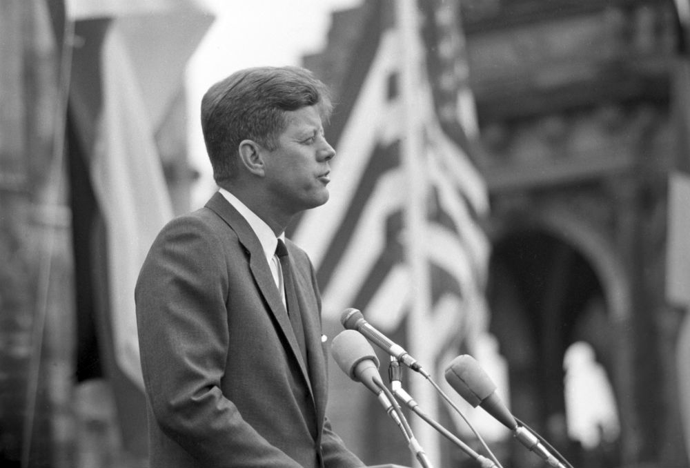John F. Kennedy addresses a crowd in Germany, 1963 / Photo Credit: dpa Fotografen/DPA/PA Images