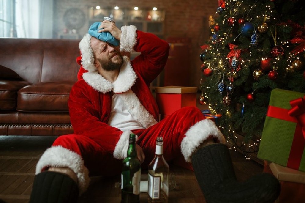 santa suffering from a hangover