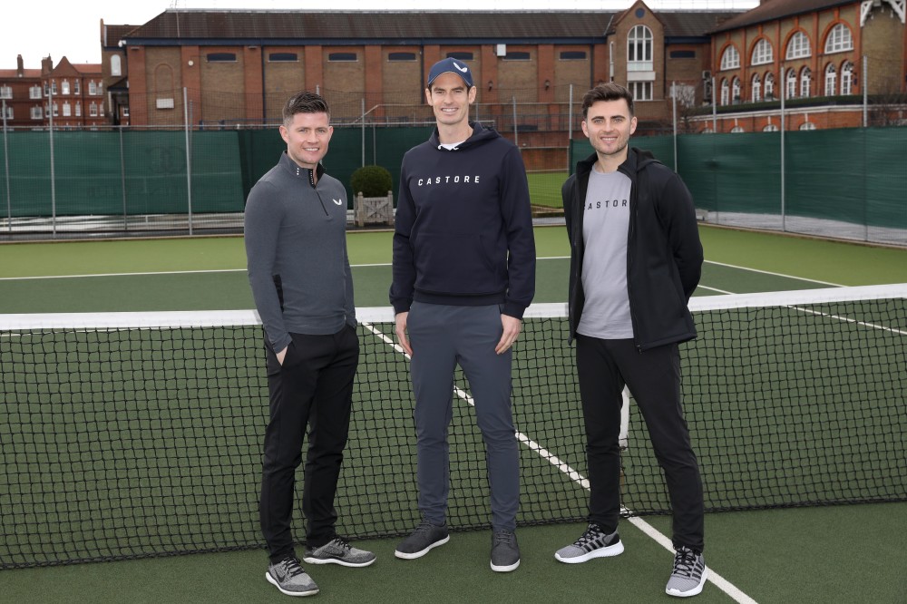 Andy Murray with Castore founders Tom and Phil Beahon