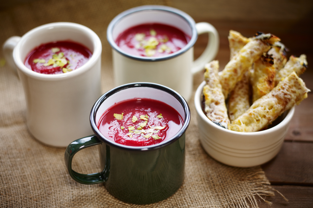 Beetroot & Butternut Squash Soup With Godminster Soldiers