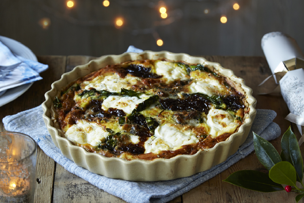 Cheese, Spinach & Caramelised Chutney Quiche