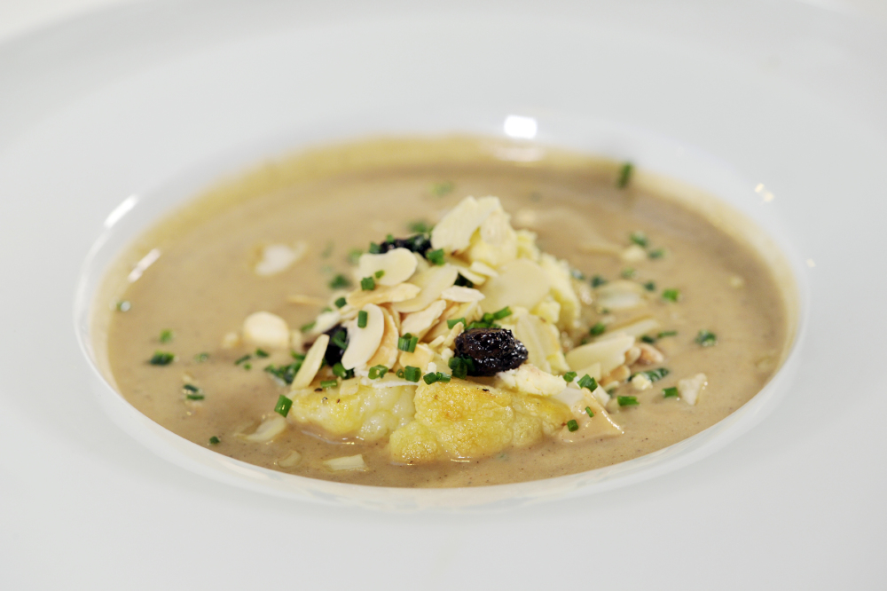 Billy and Jack’s Roast Cauliflower Soup With Pickled Cauliflower, Raisins And Almonds